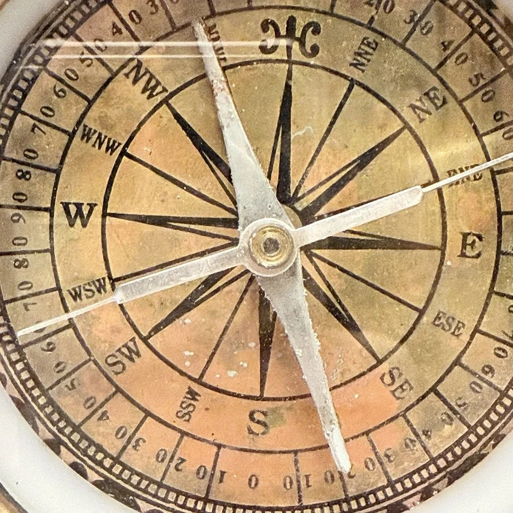 Antique Nautical Compass Wood Copper Coastal Nautical Ship Maritime Desk Staging